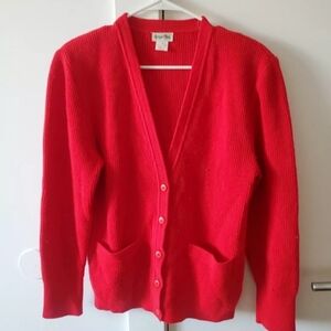 Vintage Vogue Alley Cardigan Sweater Red Button Down Large 80s Shoulder Pad Wool